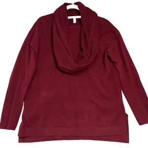 Nordstrom‎ Collection 100% Cashmere Sweater L Burgundy Red Stitch Cowl Neck